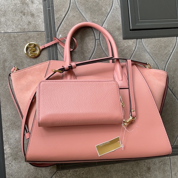 Michael Kors Avril Top Zip Satchel Shoulder Bag & Flat MF Phone Case Wallet - Picture 5 of 16